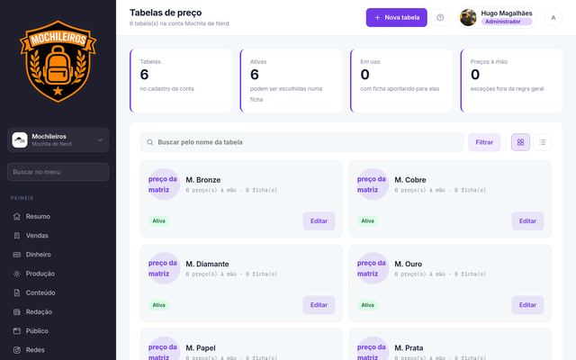Tabelas de preço